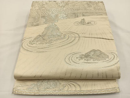 平和屋着物◎六通柄袋帯 石庭 銀糸 正絹 逸品 BAAS9468ow