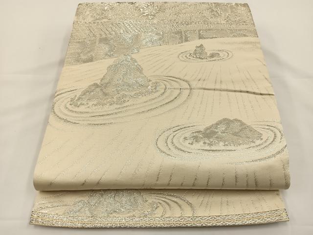 平和屋着物◎六通柄袋帯 石庭 銀糸 正絹 逸品 BAAS9468ow