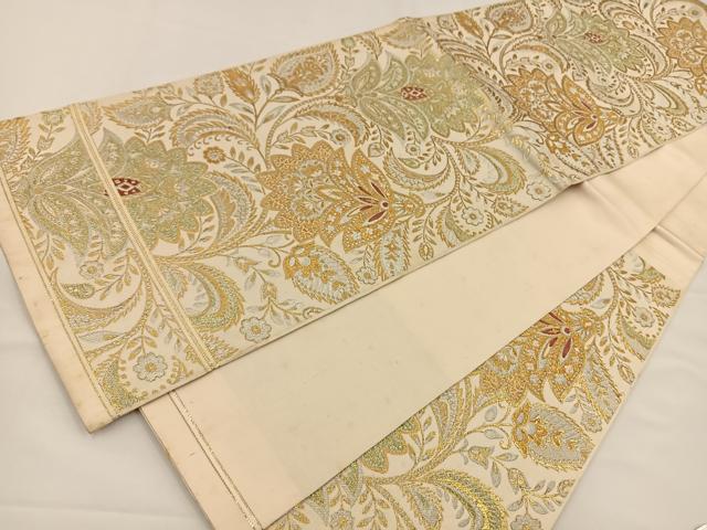 平和屋着物◎六通柄袋帯 更紗花文 金糸 正絹 逸品 BAAS9471ow