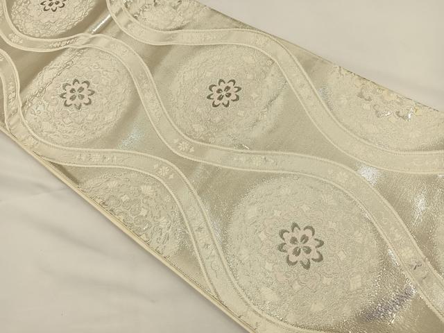 平和屋着物◎六通柄袋帯 唐織 プラチナ本銀箔二重織 縦枠花文 正絹 逸品 BAAS9486ow