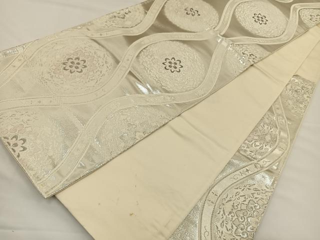 平和屋着物◎六通柄袋帯 唐織 プラチナ本銀箔二重織 縦枠花文 正絹 逸品 BAAS9486ow