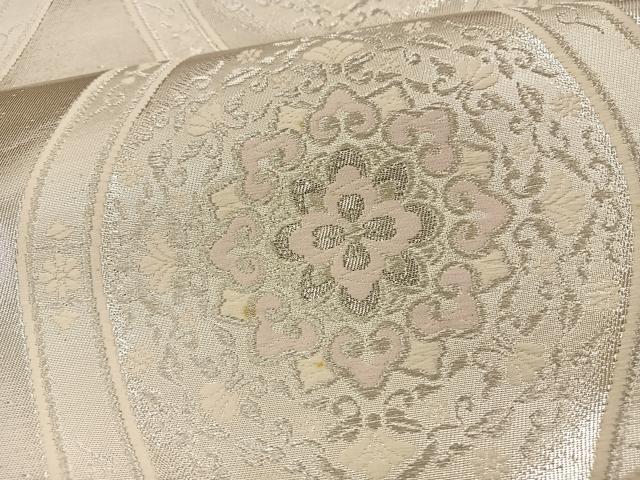 平和屋着物◎六通柄袋帯 唐織 プラチナ本銀箔二重織 縦枠花文 正絹 逸品 BAAS9486ow