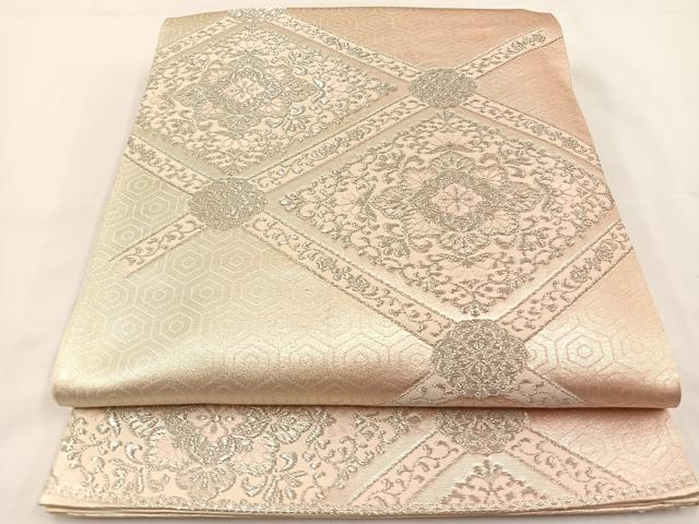 平和屋着物◎六通柄袋帯 唐織 花菱文 銀糸 正絹 逸品 BAAS9493ow
