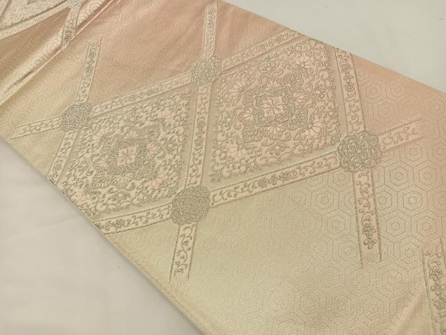 平和屋着物◎六通柄袋帯 唐織 花菱文 銀糸 正絹 逸品 BAAS9493ow