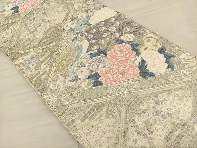 平和屋着物◎六通柄袋帯 唐織 孔雀花文 金銀糸 正絹 逸品 BAAS9496ow