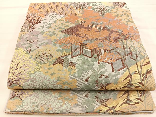平和屋着物◎六通柄袋帯 唐織 風景文 正絹 逸品 BAAS9502ow