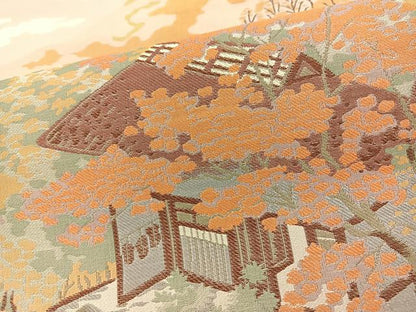 平和屋着物◎六通柄袋帯 唐織 風景文 正絹 逸品 BAAS9502ow
