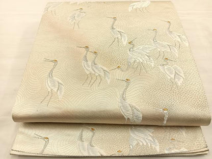 平和屋着物◎六通柄袋帯 唐織 群鶴 金銀糸 正絹 逸品 BAAS9505ow