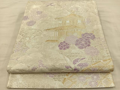 平和屋着物◎900織佐賀錦 六通柄袋帯 風景花文 金銀糸 正絹 逸品 BAAS9510ow