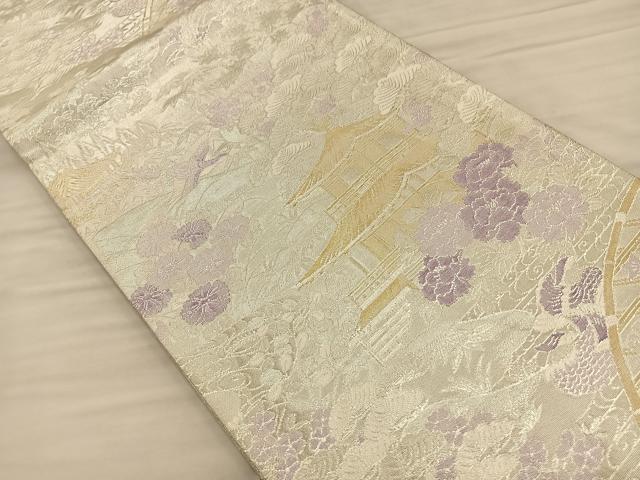 平和屋着物◎900織佐賀錦 六通柄袋帯 風景花文 金銀糸 正絹 逸品 BAAS9510ow