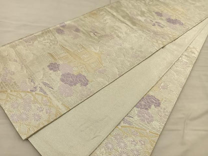 平和屋着物◎900織佐賀錦 六通柄袋帯 風景花文 金銀糸 正絹 逸品 BAAS9510ow