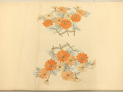平和屋着物◎太鼓柄袋帯 総刺繍 扇面花文 正絹 逸品 BAAS9512ow