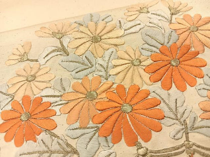 平和屋着物◎太鼓柄袋帯 総刺繍 扇面花文 正絹 逸品 BAAS9512ow