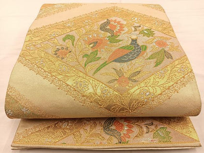 平和屋着物◎六通柄袋帯　花鳥文　金銀糸　正絹　逸品　BAAS9515ow