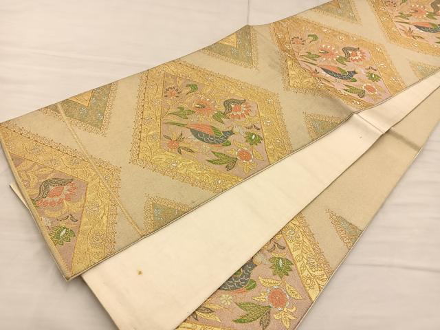 平和屋着物◎六通柄袋帯　花鳥文　金銀糸　正絹　逸品　BAAS9515ow