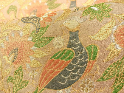 平和屋着物◎六通柄袋帯　花鳥文　金銀糸　正絹　逸品　BAAS9515ow