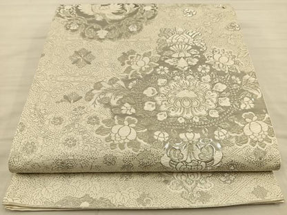 平和屋着物◎六通柄袋帯 唐織 正倉院 古代裂 銀糸 正絹 逸品 BAAS9518ow