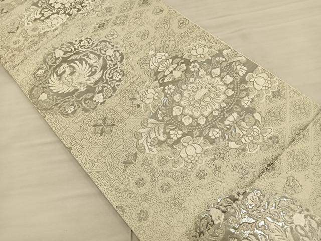平和屋着物◎六通柄袋帯 唐織 正倉院 古代裂 銀糸 正絹 逸品 BAAS9518ow