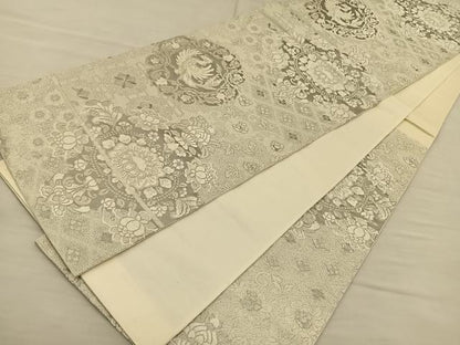 平和屋着物◎六通柄袋帯 唐織 正倉院 古代裂 銀糸 正絹 逸品 BAAS9518ow