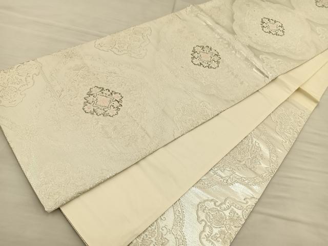 平和屋着物◎六通柄袋帯　唐織　飾花文　プラチナ二重箔　正絹　逸品　BAAS9519ow