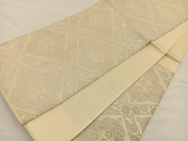 平和屋着物◎六通柄袋帯　唐織　花菱文　銀糸　正絹　逸品　BAAS9531ow