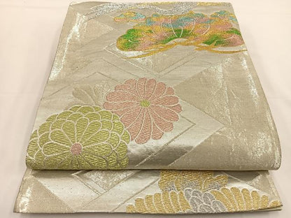 平和屋着物◎六通柄袋帯 飛鶴花文 金銀糸 正絹 逸品 BAAS9560ow
