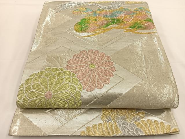 平和屋着物◎六通柄袋帯 飛鶴花文 金銀糸 正絹 逸品 BAAS9560ow