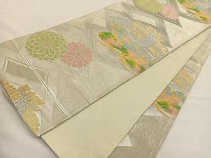 平和屋着物◎六通柄袋帯 飛鶴花文 金銀糸 正絹 逸品 BAAS9560ow