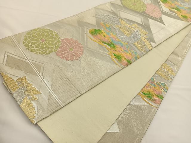 平和屋着物◎六通柄袋帯 飛鶴花文 金銀糸 正絹 逸品 BAAS9560ow
