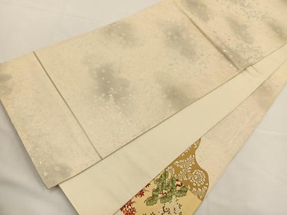 平和屋着物◎太鼓柄袋帯　唐織　花鳥文　金糸　正絹　逸品　BAAS9562ow