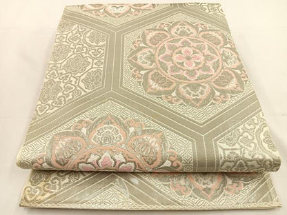 平和屋着物◎六通柄 本袋帯 唐織 正倉院花文 銀糸 正絹 逸品 BAAS9566ow