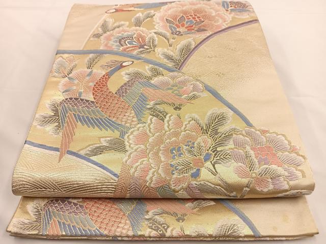 平和屋着物◎六通柄袋帯 唐織 孔雀花文 金糸 正絹 逸品 BAAS9569ow