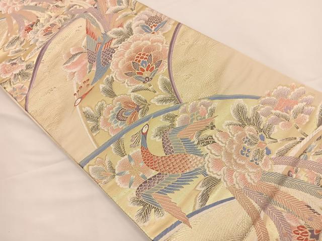平和屋着物◎六通柄袋帯 唐織 孔雀花文 金糸 正絹 逸品 BAAS9569ow