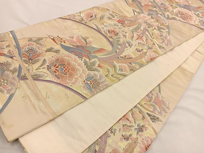 平和屋着物◎六通柄袋帯 唐織 孔雀花文 金糸 正絹 逸品 BAAS9569ow