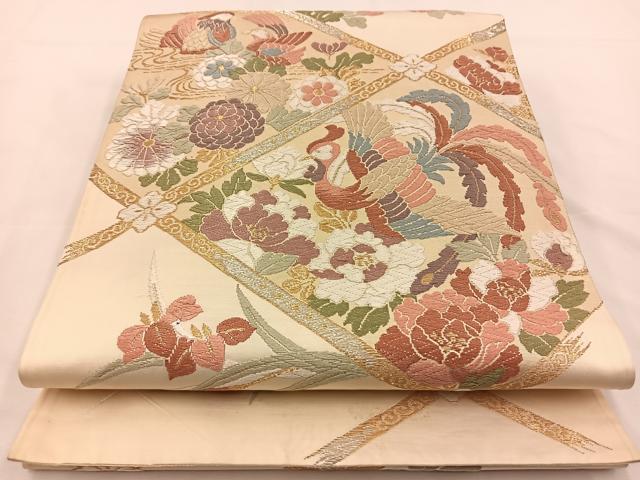 平和屋着物◎六通柄袋帯 唐織 天井花鳥文 金銀糸 正絹 逸品 BAAS9575ow
