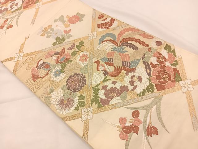 平和屋着物◎六通柄袋帯 唐織 天井花鳥文 金銀糸 正絹 逸品 BAAS9575ow