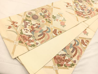 平和屋着物◎六通柄袋帯 唐織 天井花鳥文 金銀糸 正絹 逸品 BAAS9575ow