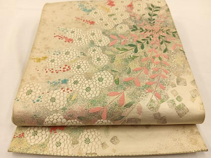 平和屋着物◎六通柄袋帯 唐織 草花文 金糸 正絹 逸品 BAAS9580ow