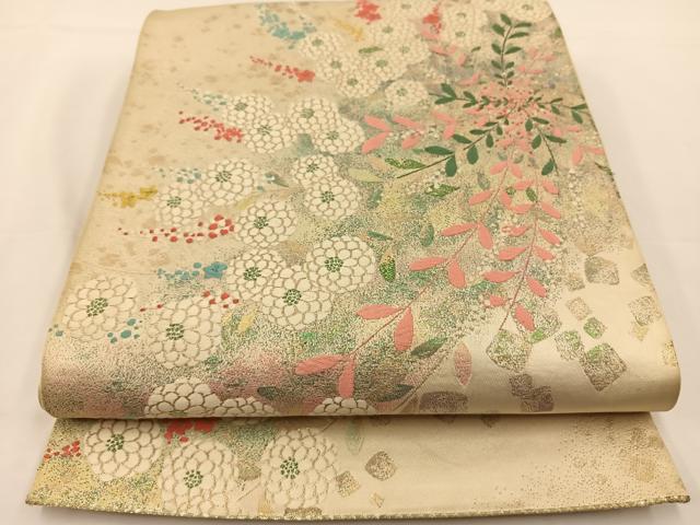 平和屋着物◎六通柄袋帯 唐織 草花文 金糸 正絹 逸品 BAAS9580ow
