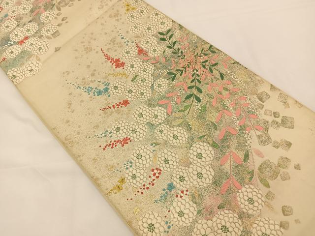 平和屋着物◎六通柄袋帯 唐織 草花文 金糸 正絹 逸品 BAAS9580ow