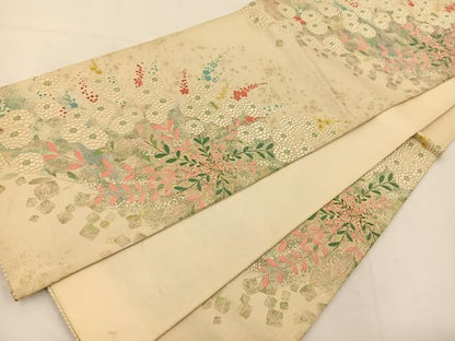 平和屋着物◎六通柄袋帯 唐織 草花文 金糸 正絹 逸品 BAAS9580ow