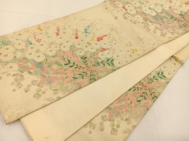 平和屋着物◎六通柄袋帯 唐織 草花文 金糸 正絹 逸品 BAAS9580ow