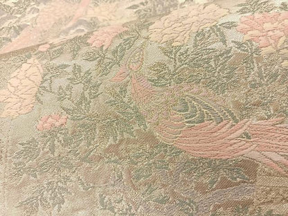 平和屋着物◎六通柄袋帯 唐織 扇面花鳥文 銀糸 正絹 逸品 BAAS9581ow