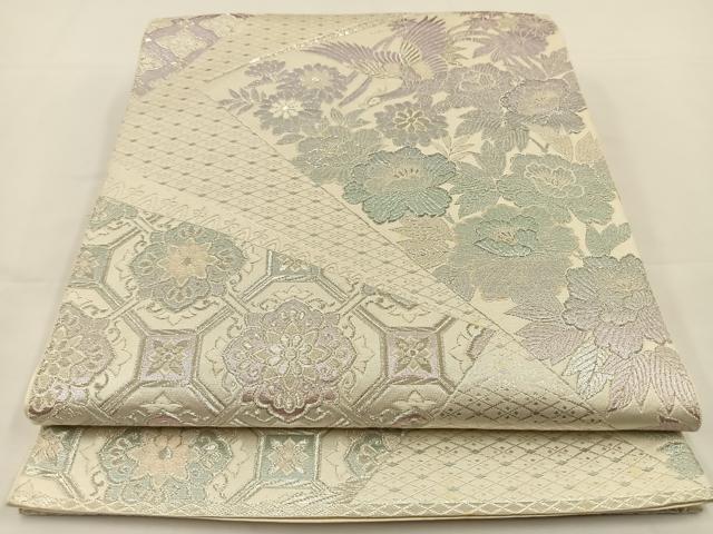 平和屋着物◎六通柄袋帯 煌きのオパール 切嵌花鳥文 銀糸 正絹 逸品 BAAS9583ow