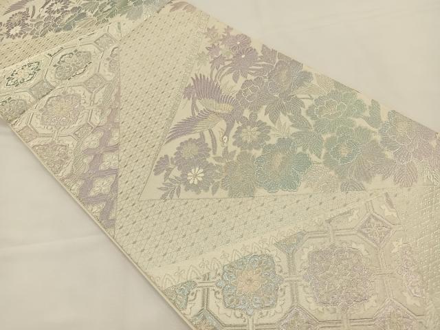 平和屋着物◎六通柄袋帯 煌きのオパール 切嵌花鳥文 銀糸 正絹 逸品 BAAS9583ow