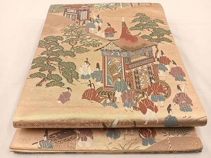 平和屋着物◎六通柄袋帯 唐織 ふたみ絵巻調 金糸 正絹 逸品 BAAS9584ow
