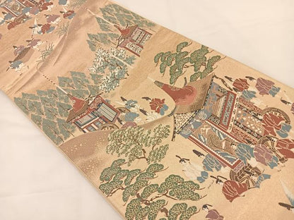 平和屋着物◎六通柄袋帯 唐織 ふたみ絵巻調 金糸 正絹 逸品 BAAS9584ow