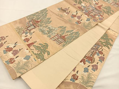 平和屋着物◎六通柄袋帯 唐織 ふたみ絵巻調 金糸 正絹 逸品 BAAS9584ow