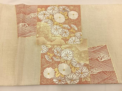 平和屋着物◎太鼓柄袋帯 駒刺繍 色紙飛鶴花文 金銀彩 正絹 逸品 BAAS9586ow