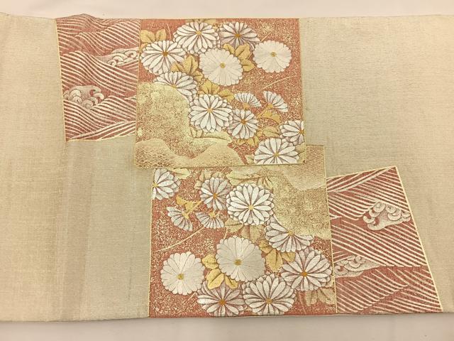 平和屋着物◎太鼓柄袋帯 駒刺繍 色紙飛鶴花文 金銀彩 正絹 逸品 BAAS9586ow